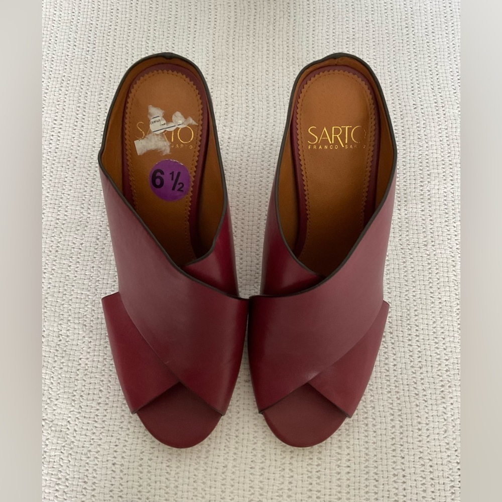 SARTO By Franco Sarto Red Leather Mules with Block Heel - Picture 3 of 11